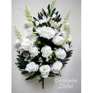 Puokštė rožių su frezijomis plokščia, balta sp., G1980